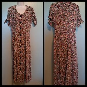 Vintage Jamie Brooke Floral Maxi Dress Medium Button Front Tie Back